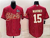 Men's Kansas City Chiefs #15 Patrick Mahomes Red With Super Bowl LVII Patch Cool Base Stitched Baseball Jersey,baseball caps,new era cap wholesale,wholesale hats